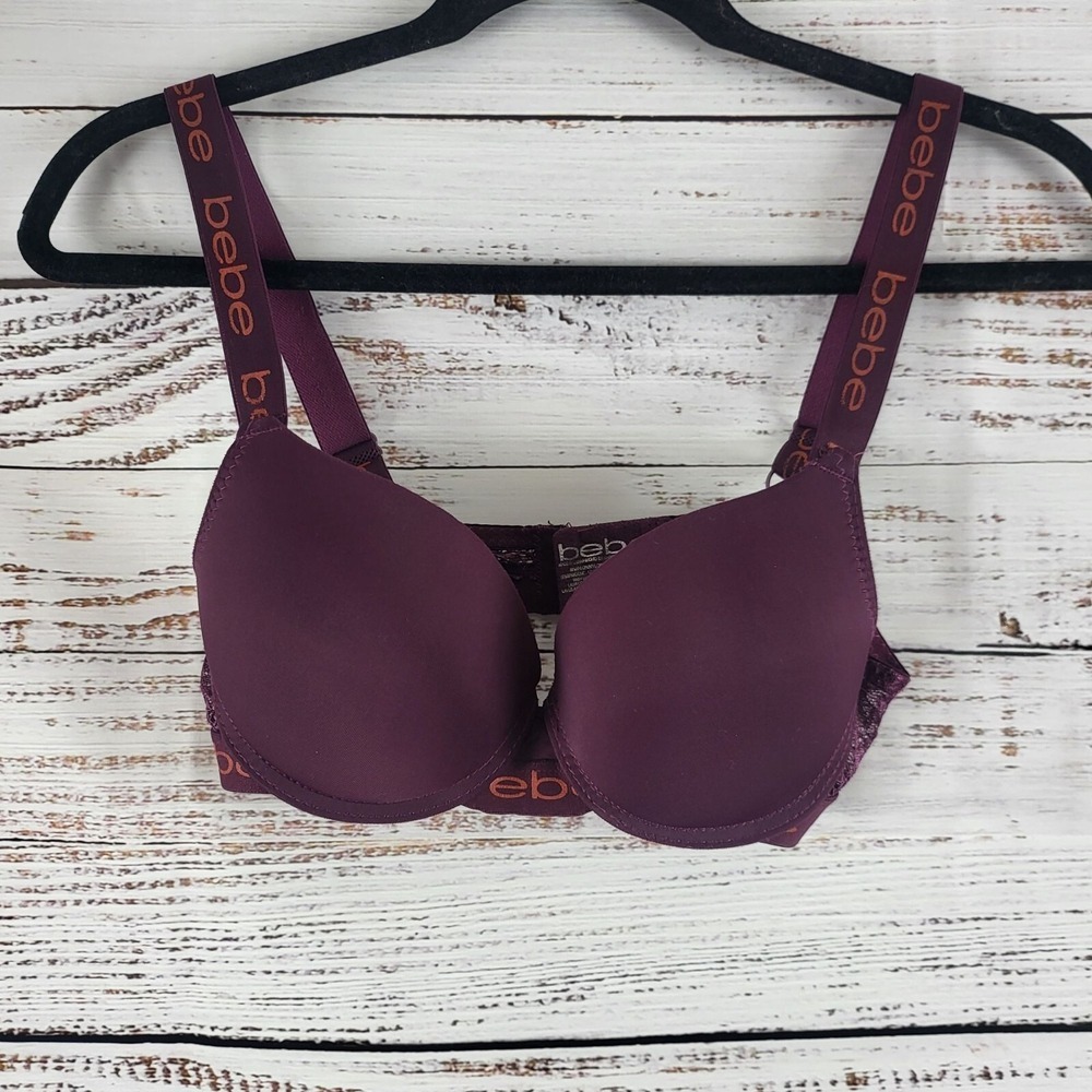 BeBe Bra 34B Womens Underwired Padded Push Up Adjustable Straps Purple